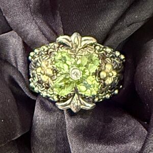 Barbara Bixby Elegant 925 Silver, 18K Peridot Floral Ring